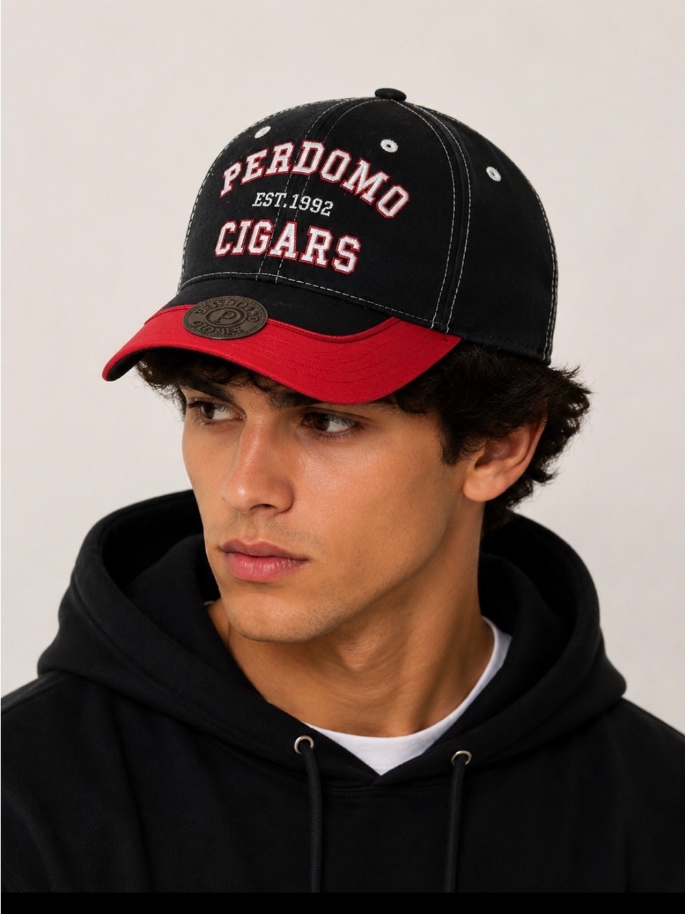 Perdomo Cigars Black & Red Baseball Cap embroidered bottle opener on brim NWOT